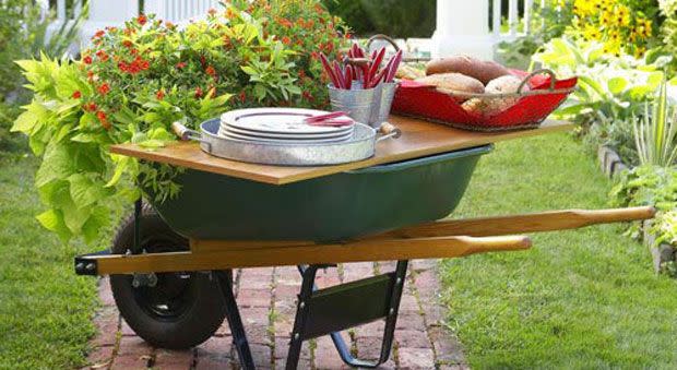 Roll out a wheelbarrow sideboard.