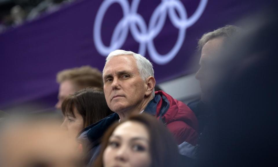 Mike Pence in Gangneung, South Korea. During the games Pence sat nearby Kim Jong-un’s younger sister but they did not converse. 