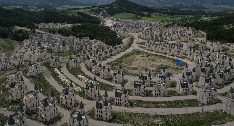 Hundreds of castle-like villas and houses are seen unfinished at the Burj Al Babas housing development on May 21, 2019 in Mudurnu, Turkey. 