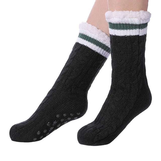Yebing Womens Non Slip Slipper Socks Winter Warm Soft Cozy Fuzzy  Fleece-lined Grippers Home Socks (Black) at  Women's Clothing store