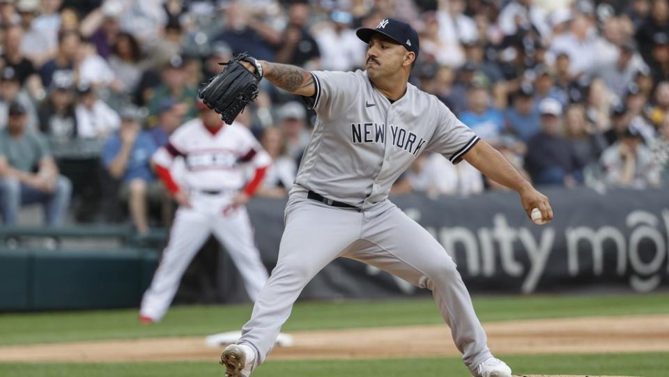 May 15, 2022;  Chicago, Illinois, USA;  New York Yankees starting pitcher Nestor Cortes (65) delivers against the Chicago White Sox during the first inning at Guaranteed Rate Field.