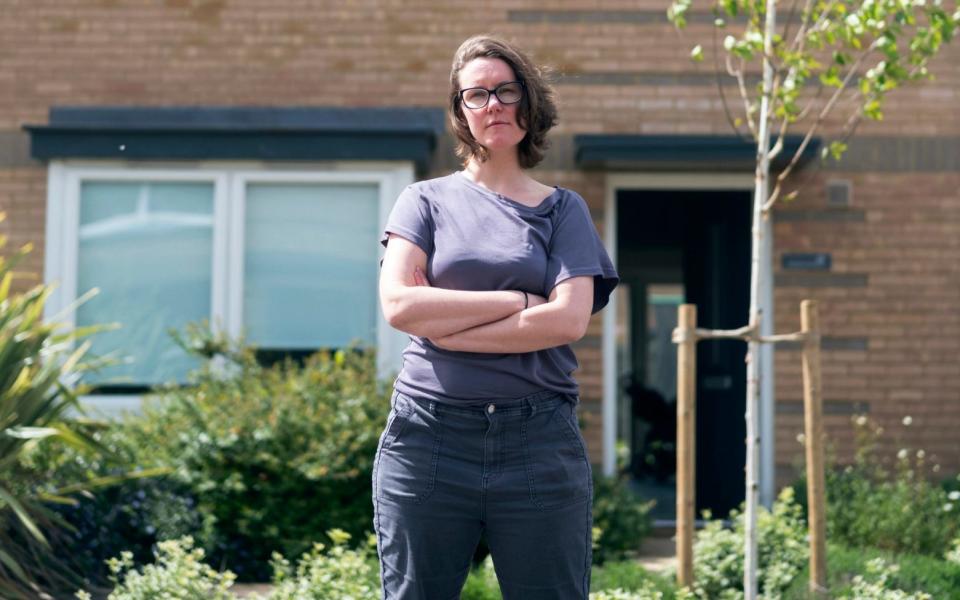 Felicity Phelan in front of her home in Northstowe, Cambridge