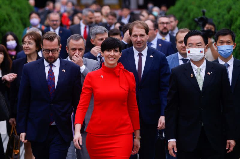 The Speaker of the Chamber of the Deputies of Czech Republic Marketa Pekarova Adamova leaves after visiting the parliament in Taipei