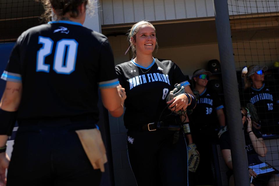 University of North Florida junior Allison Benning (8) leads the ASUN in home runs with 13 and slugging percentage with .707.