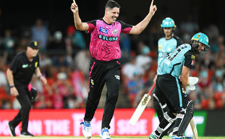 Ben Dwarshuis, pictured here in action for the Sydney Sixers against the Brisbane Heat.