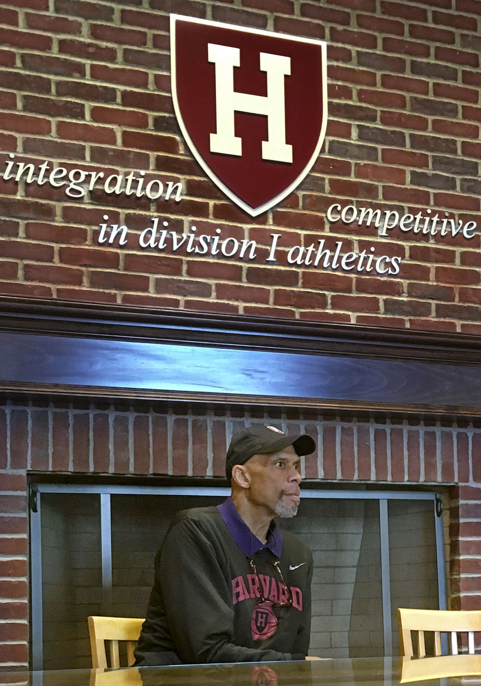 FILE - In this Saturday, Oct. 29, 2016, file photo, basketball Hall of Famer Kareem Abdul-Jabbar speaks at Harvard in Cambridge, Mass. When George Floyd died in spring 2020, under a policeman's knee, Harvard basketball coach Tommy Amaker knew it was time to get to work. “He wants the team to reflect Harvard’s best efforts to show diversity,” said Abdul-Jabbar, who spoke to the team in 2016. (AP Photo/Jimmy Golen, File)