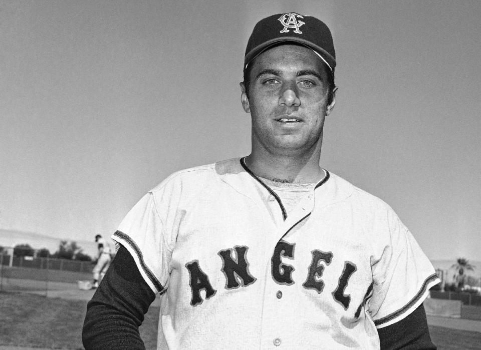 FILE - This March 1968 file photo shows Jim Fregosi of the California Angels in Palm Springs, Calif. Fregosi, a former All-Star who won more than 1,000 games as a manager for four teams, has died after an apparent stroke. He was 71. The Atlanta Braves say they were notified by a family member that died early Friday, Feb. 14, 2014, in Miami, where he was hospitalized after the apparent stroke while on a cruise with baseball alumni. (AP Photo/GB, file)