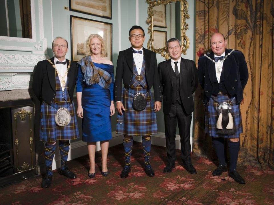 Soh poses for a picture with the patrons of the ‘Keeper of the Quaich’ society at Blair Castle.