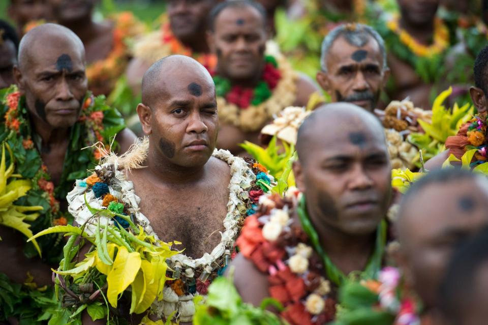 <p>Fijians dressed in traditional garments for the ceremony.</p>