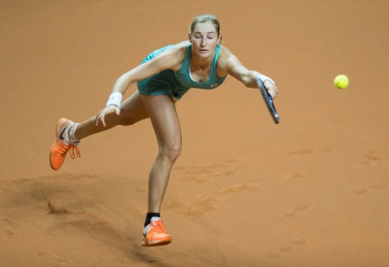 Russia's Ekaterina Makarova returns to Russia's Maria Sharapova in their second round match at the WTA Tennis Grand Prix in Stuttgart, southwestern Germany, on April 27, 2017