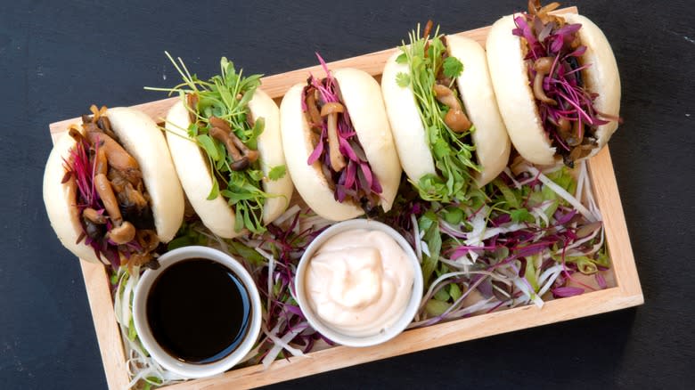 bao with pulled mushroom filling