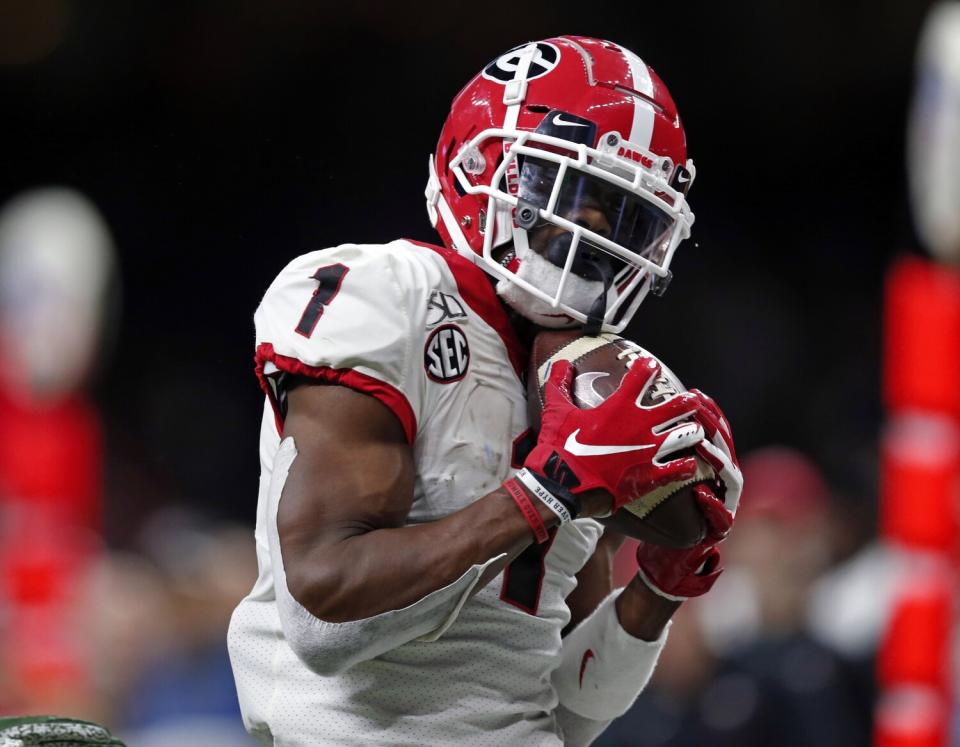 Georgia wide receiver George Pickens pulls in a touchdown pass against Baylor in the Sugar Bowl.