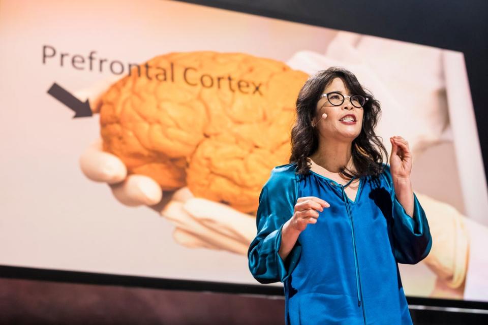 Dr Wendy Suzuki giving a TED talk that has since been viewed over 10 million times (Ryan Lash / TED)