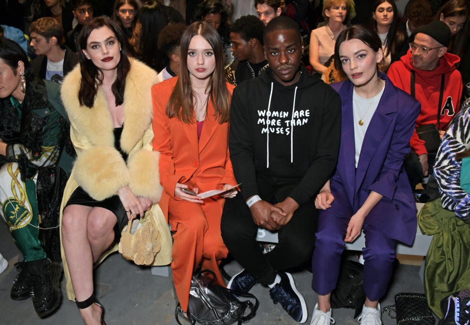 Charli Howard, Aimee Lou Wood, Ncuti Gatwa and Emma Mackey at the Henry Holland February 2019 show during LFW