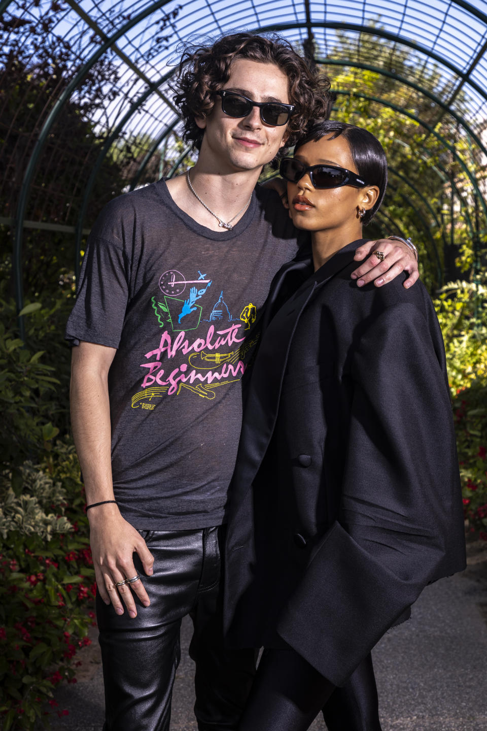 Timothee Chalamet, left, and Taylor Russell, pose for portrait photographs for the film 'Bones and All' during the 79th edition of the Venice Film Festival in Venice, Italy, Thursday, Sept. 1, 2022. (Photo by Joel C Ryan/Invision/AP)