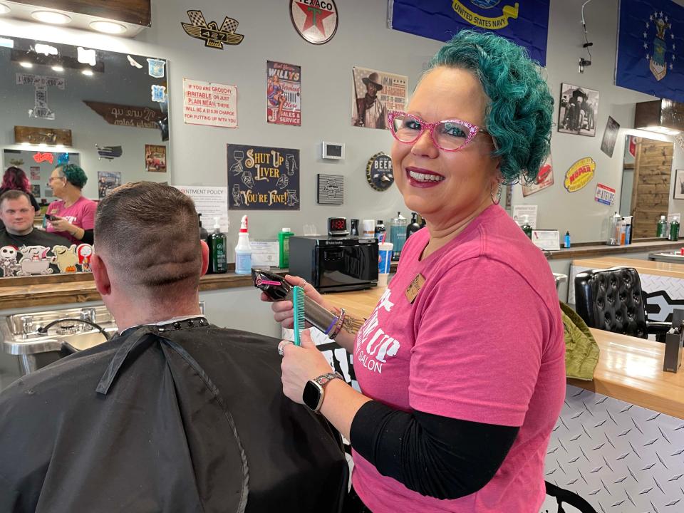 Stylist Connie Redeen-Levay is a pro with the clippers at Tune Up, The Manly Salon at 6734 Malone Creek Drive Friday, Jan. 28, 2022.