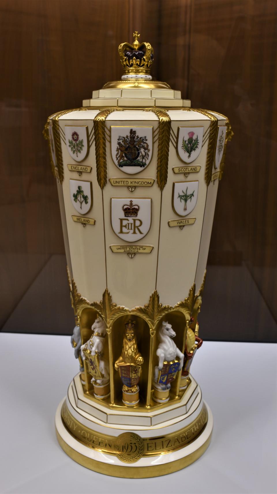 Bone china vase, commemorating the coronation of Queen Elizabeth II, June 2, 1953. Photo provided by the Eisenhower Presidential Library.