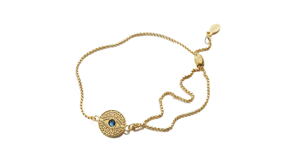 Evil Eye Crystal Pull Chain Bracelet 14kt Gold Plated