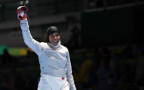 Ibtihaj Muhammad was the first hijab-wearing Olympian to represent the US when she competed at the 2016 Games - Credit: USA Today