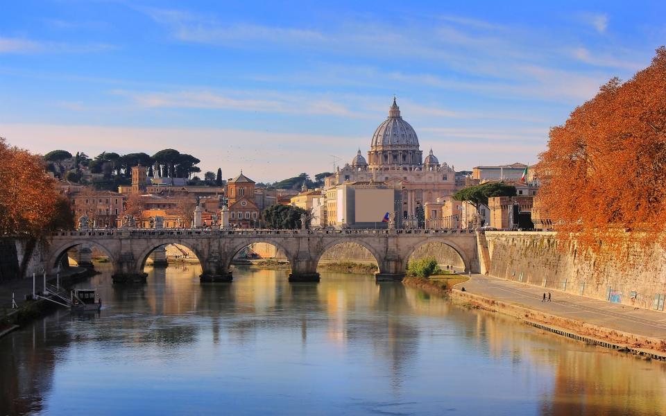 autumn landscape at Vatican City and Bridge Ponte Vittorio II, Rome, Italy