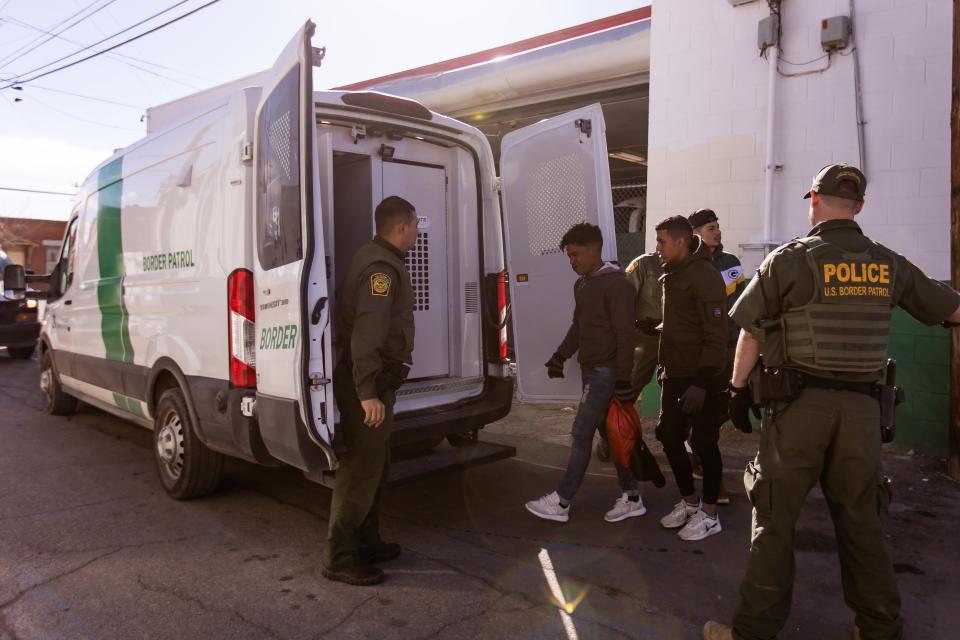 Customs and Border Protection picked up three migrants at a bus station in front of Sacred Heart Church on Wednesday, Jan. 4, 2023.