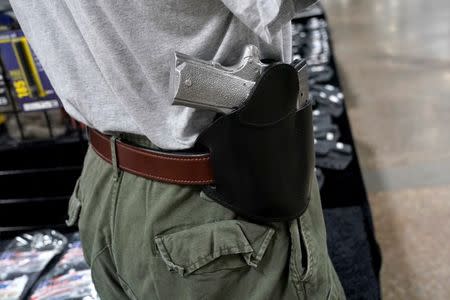 FILE PHOTO: A concealed carry holster is displayed for sale at the Guntoberfest gun show in Oaks, Pennsylvania, U.S., October 6, 2017. REUTERS/Joshua Roberts