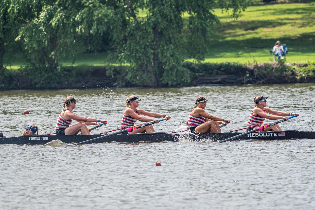 The Florida Tech women's rowers compete during the Dad Vail Regatta on May 13 in Pennsauken, New Jersey.