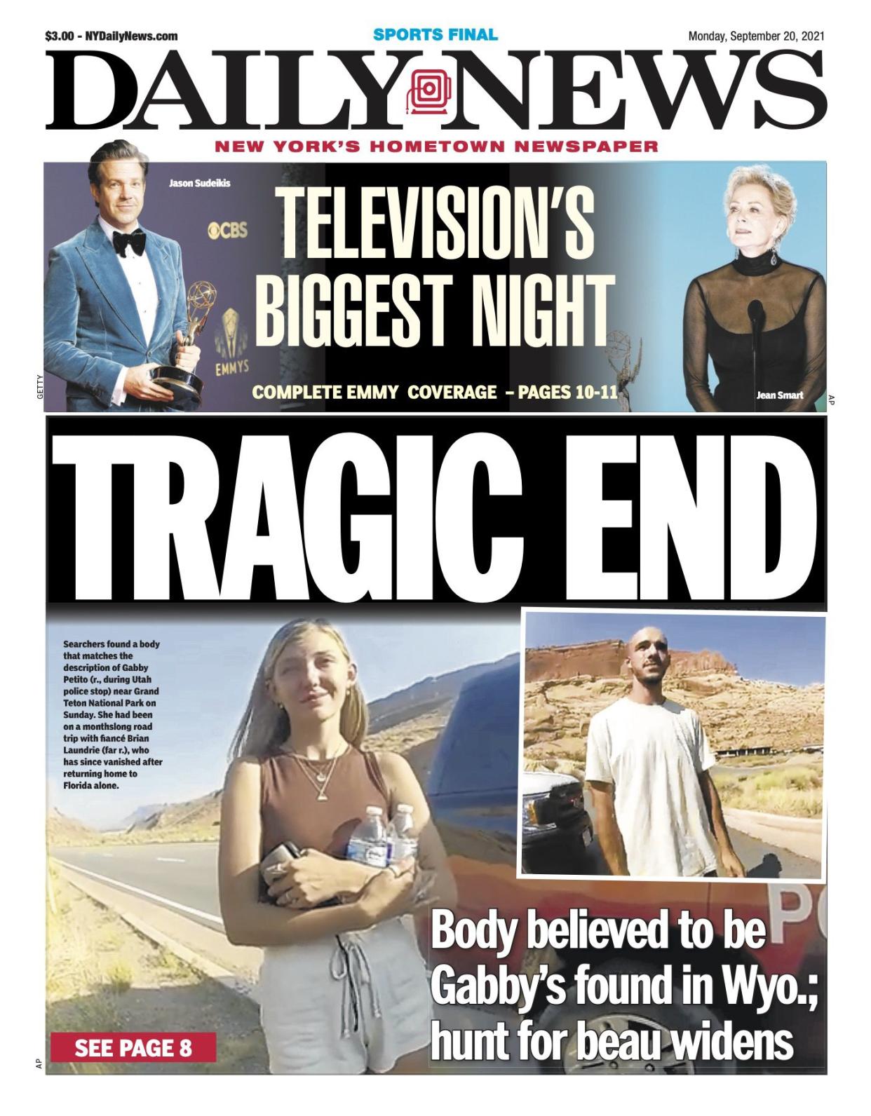 The Daily News front page for Sept. 20, 2021, after Gabby Petito's body was found in Wyoming.