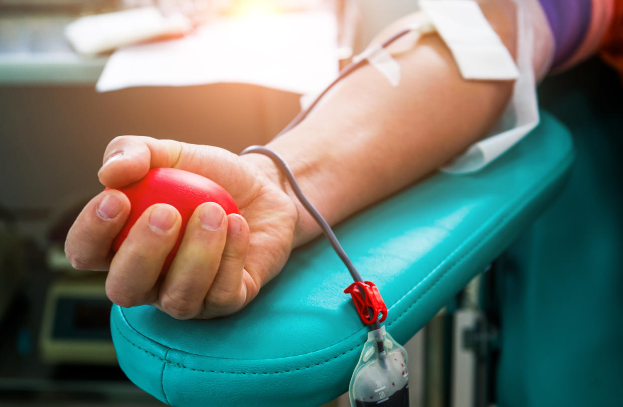 Person donating blood.