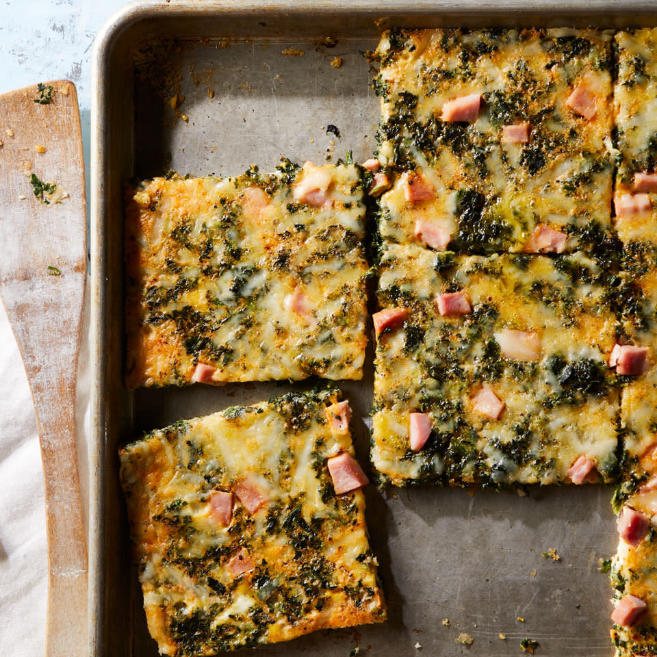 Sheet-Pan Eggs with Spinach & Ham