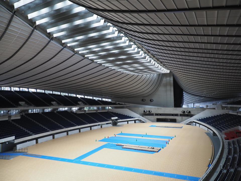 General view of the interior of Yoyogi National Stadium, the site for handball. The stadium was built for the 1964 Tokyo Olympics as the swimming venue.