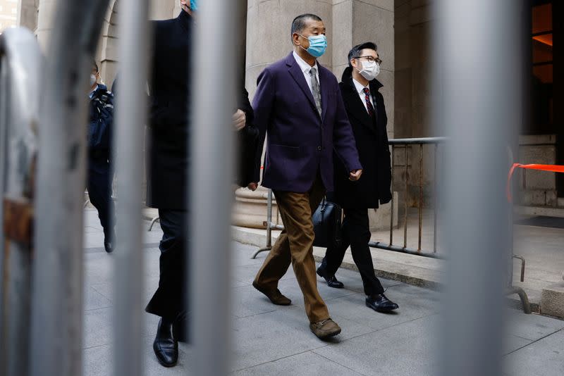 Media mogul Jimmy Lai, founder of Apple Daily, arrives the Court of Final Appeal in Hong Kong