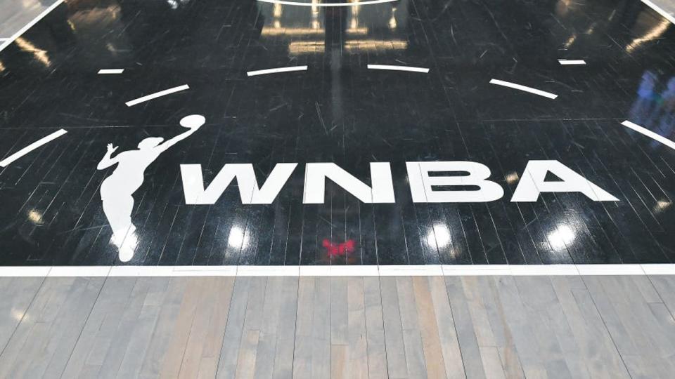 <div>COLLEGE PARK, GA JUNE 26: The WNBA logo on the court during the WNBA game between the <a class="link " href="https://sports.yahoo.com/wnba/teams/connecticut/" data-i13n="sec:content-canvas;subsec:anchor_text;elm:context_link" data-ylk="slk:Connecticut Sun;sec:content-canvas;subsec:anchor_text;elm:context_link;itc:0">Connecticut Sun</a> and the <a class="link " href="https://sports.yahoo.com/wnba/teams/atlanta/" data-i13n="sec:content-canvas;subsec:anchor_text;elm:context_link" data-ylk="slk:Atlanta Dream;sec:content-canvas;subsec:anchor_text;elm:context_link;itc:0">Atlanta Dream</a> on June 26th, 2022 at Gateway Center Arena in College Park, GA. (Photo by Rich von Biberstein/Icon Sportswire via Getty Images)</div>