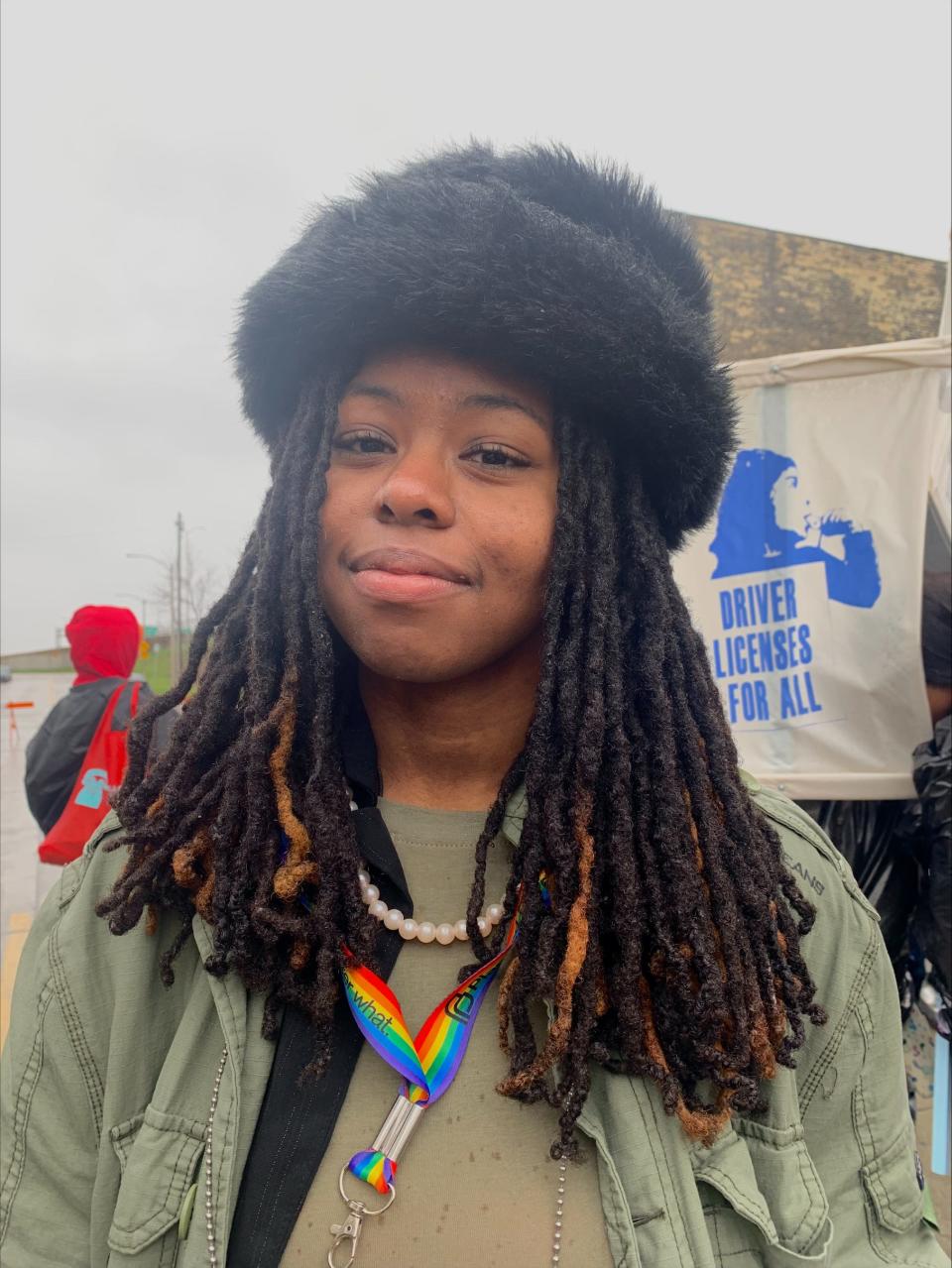 Jeffery Payne, a 16-year-old student at Milwaukee Marshall High School, participates in the annual May Day march in Milwaukee.