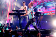 <p>This song, which reached No. 3, was the Chainsmokers’ fifth top 10 hit; Coldplay’s fourth. The Chainsmokers’ “Closer” was the No. 2 bestseller of 2016. Coldplay’s “Viva La Vida” was No. 5 for 2008. <a rel="nofollow noopener" href="https://www.youtube.com/watch?v=FM7MFYoylVs" target="_blank" data-ylk="slk:LISTEN HERE;elm:context_link;itc:0;sec:content-canvas" class="link "><strong>LISTEN HERE</strong></a>.<br>(Photo: Christopher Polk/Getty Images for iHeartMedia) </p>