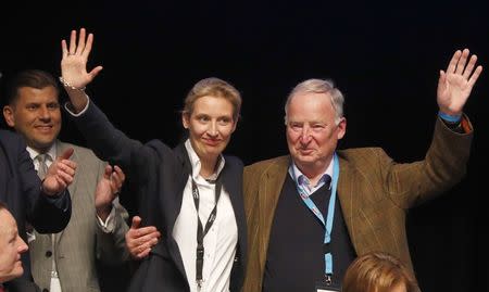 Top candidates for the German elections Alice Weidel and Alexander Gauland of Germany's anti-immigration party Alternative for Germany (AFD) during an AFD party congress in Cologne Germany, April 23, 2017. REUTERS/Wolfgang Rattay