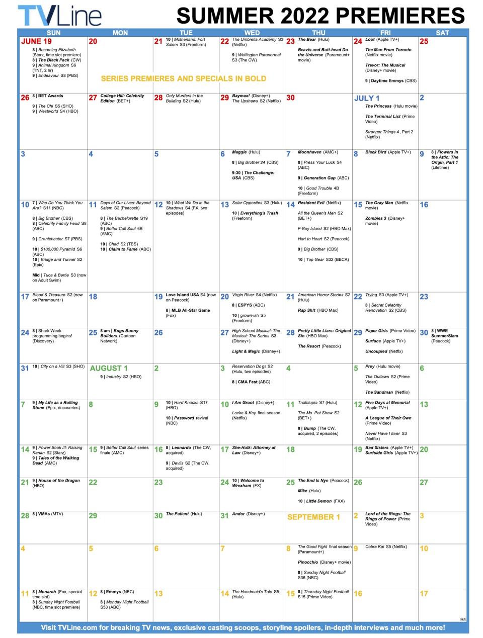 Summer TV Calendar