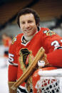 <p>A fixture in goal for the Blackhawks for nearly two decades, Esposito won the Vezina Trophy three times and is Chicago's career leader with 418 wins and 74 shutouts. He joined his brother Phil in the Hall of Fame in 1988.</p> 