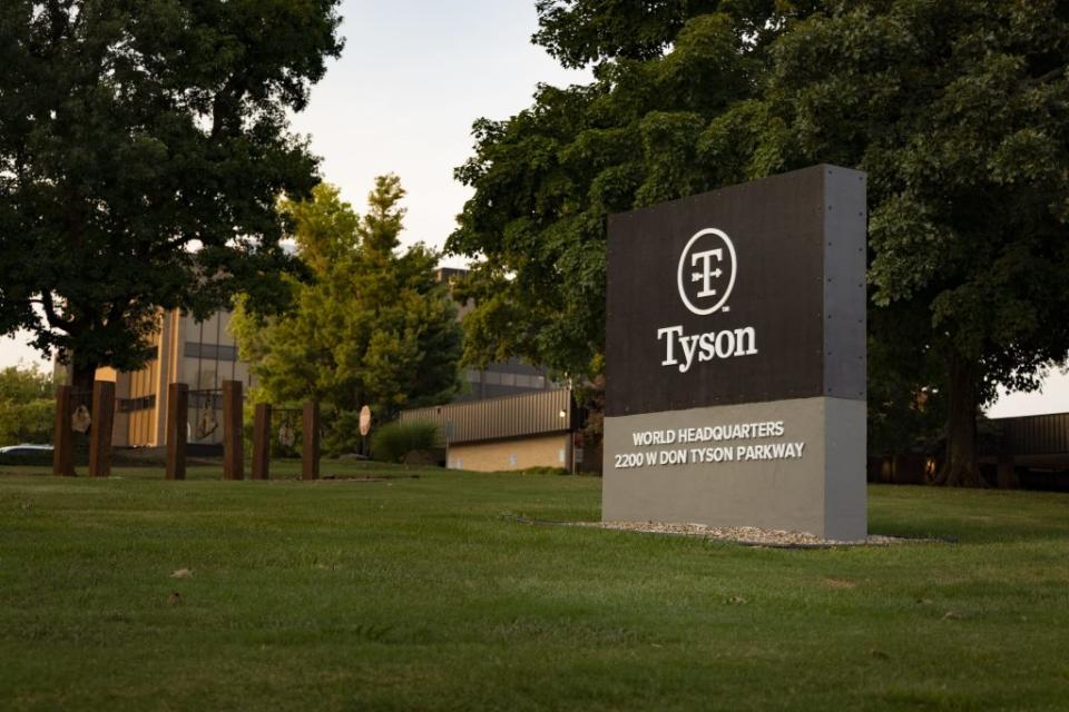 Outside of the Tyson Foods world headquarters on Saturday, July 30 , 2021 in Springdale, Ark. Credit: Brett Deering for The Guardian © Guardian / eyevine Contact eyevine for more information about using this image: T: +44 (0) 20 8709 8709 E: info@eyevine.com http://www.eyevine.com