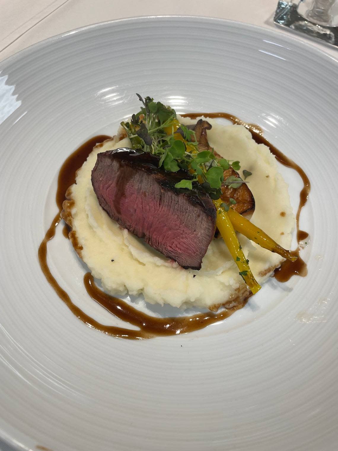 The Brown Hotel Chef’s Table special dinner menu included Center Cut Filet Mignon in a recent preview.