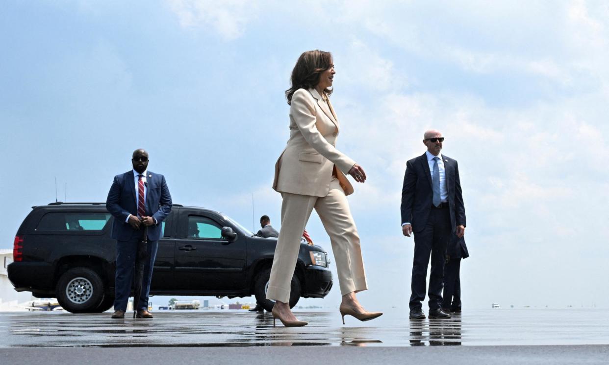 <span>Vice-President Kamala Harris walks to board Air Force Two at Indianapolis international airport on Wednesday after one of her first events as the Democrats’ presumptive presidential nominee.</span><span>Photograph: Jon Cherry/Reuters</span>