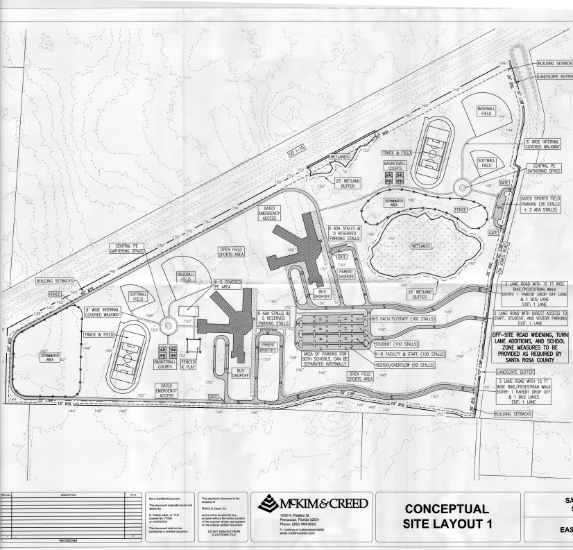 One of the layout concepts for an educational campus planned for the East Milton area.