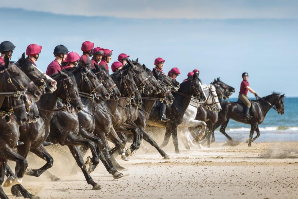 The Household Cavalry Mounted Regiment is seen enjoying its ‘summer camp’ in Norfolk (Chris Taylor/SWNS)