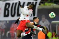 Soccer Football - Bundesliga - RB Leipzig vs Bayern Munich - Red Bull Arena, Leipzig, Germany - March 18, 2018 RB Leipzig's Ibrahima Konate in action with Bayern Munich’s Sandro Wagner REUTERS/Matthias Rietschel