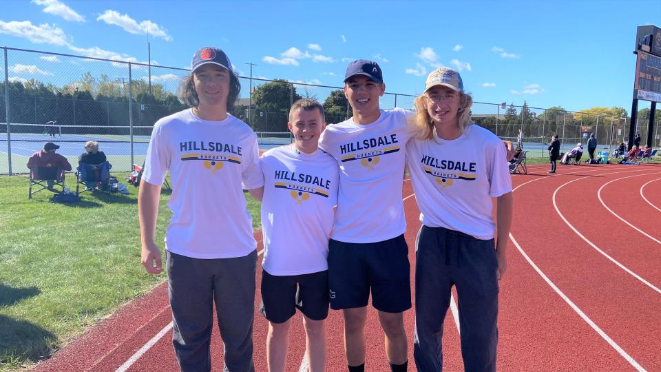 Seniors (from left to right) Charles Macy, Griffin Spratt, Brahm Gambill and Alex Portteus play their final matches at the Gross Ile regional tournament.