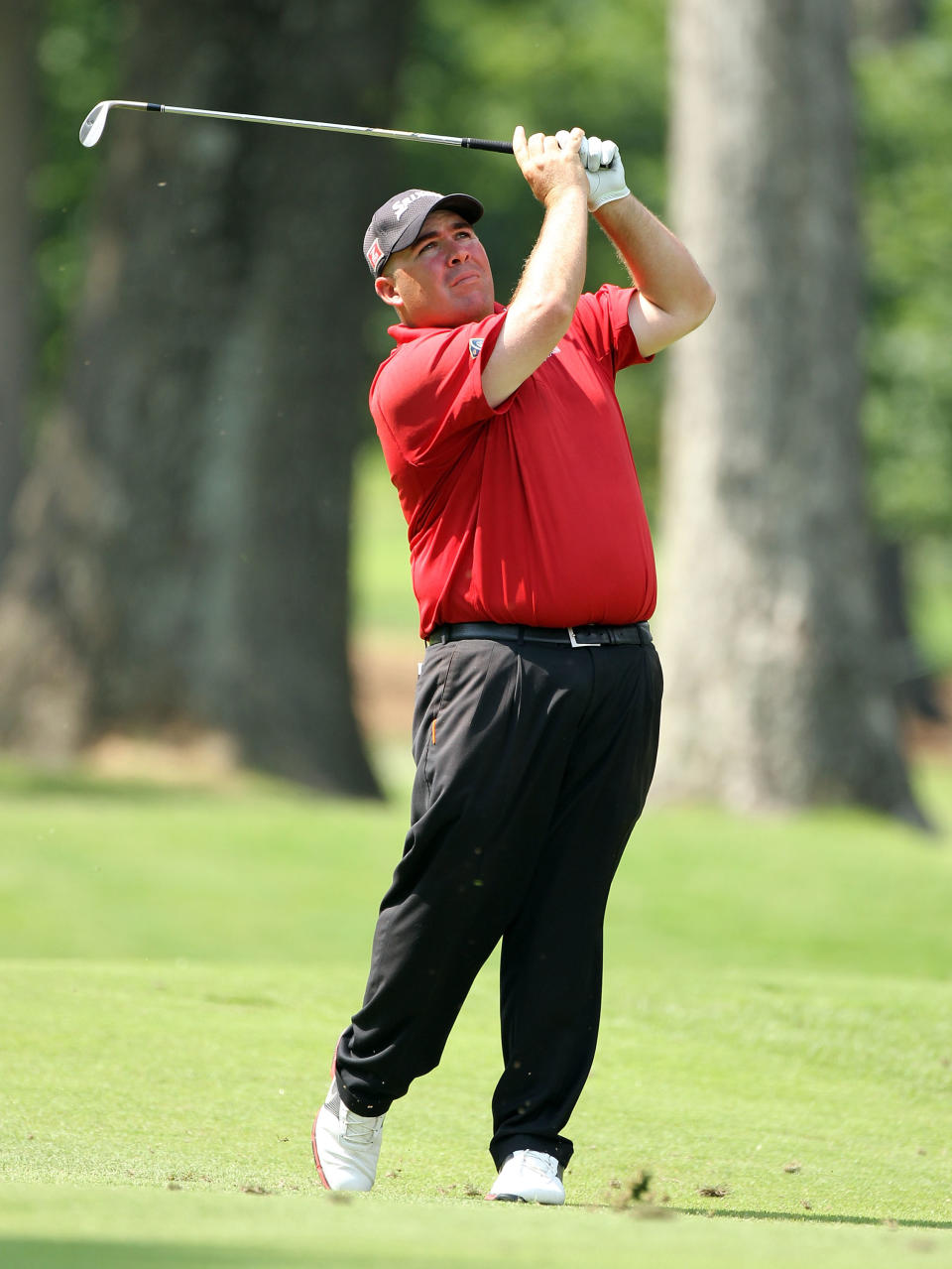 MEMPHIS, TN - JUNE 08: Kevin Stadler hits his second shot on the par 4 15th hole during the second round of the FedEx St. Jude Classic at TPC Southwind on June 8, 2012 in Memphis, Tennessee. (Photo by Andy Lyons/Getty Images)