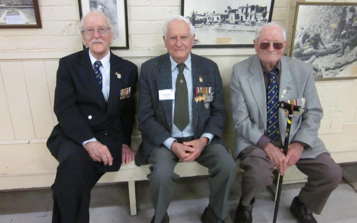 Pritchard, right, with his old comrades Ron Williamson, left and Jack Caple