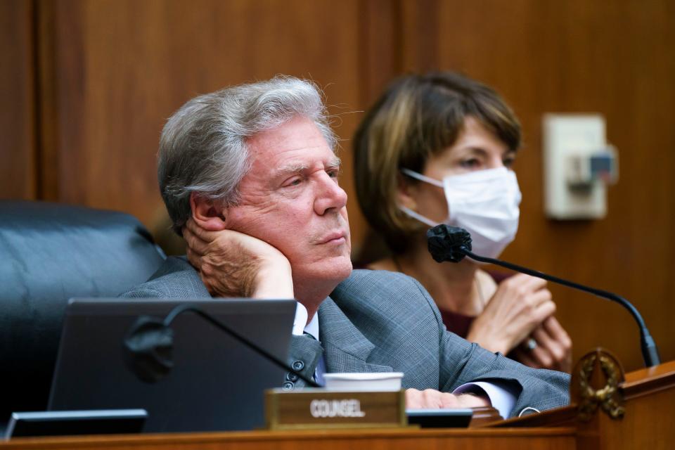 House Energy and Commerce Chairman Frank Pallone, D-N.J., with Rep. Cathy McMorris Rodgers, R-Wash., right, the ranking member, as they continue work on the "Build Back Better" package, cornerstone of President Joe Biden's domestic agenda, at the Capitol in Washington on Sept. 15, 2021.