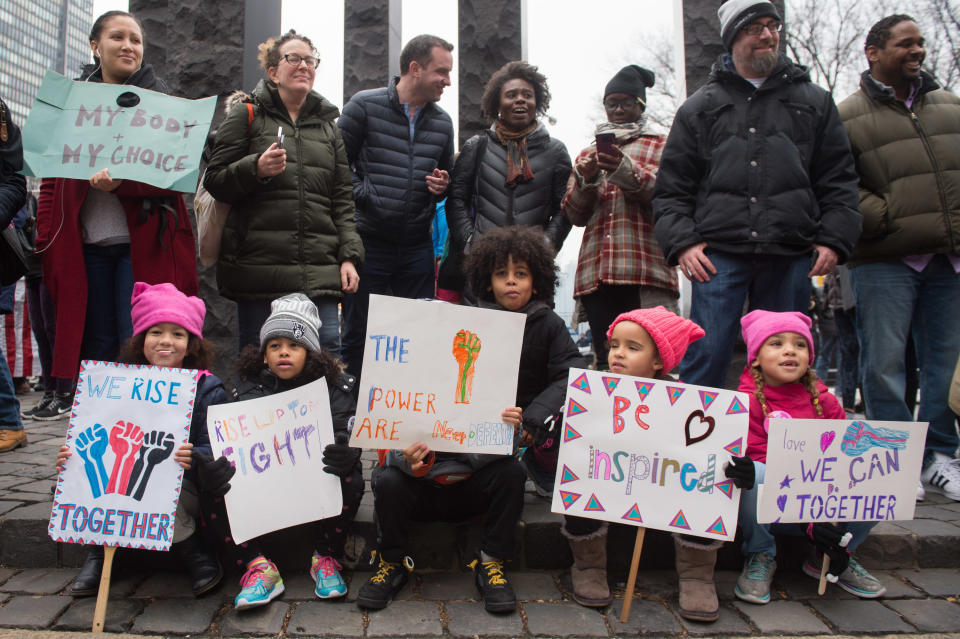 Protesters gather in New York for the Women's March on January 21, 2017.