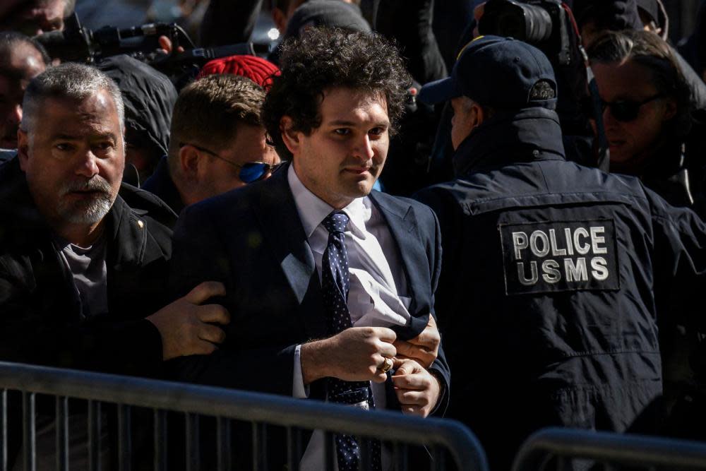 Sam Bankman-Fried at the US federal courthouse in New York in March. He faces charges of conspiracy and fraud.